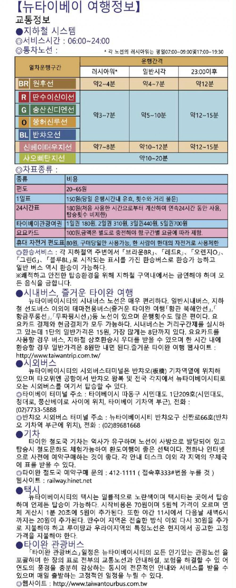 신베이(뉴타이페이) 한글 교통정보